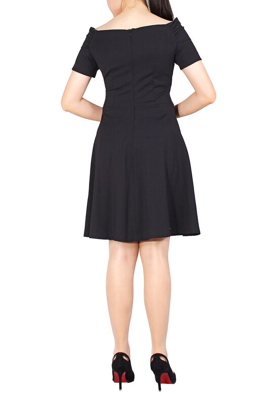 Double Pearl Detail Off Shoulder Dress (Black)