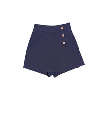 Fine Side Cut Button Embellished Front Addiction Overlay Short Pants (Navy)