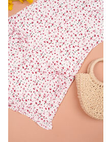 Fine Floral Print Button Down Patch Pockets Frill Hem Playsuit (White)