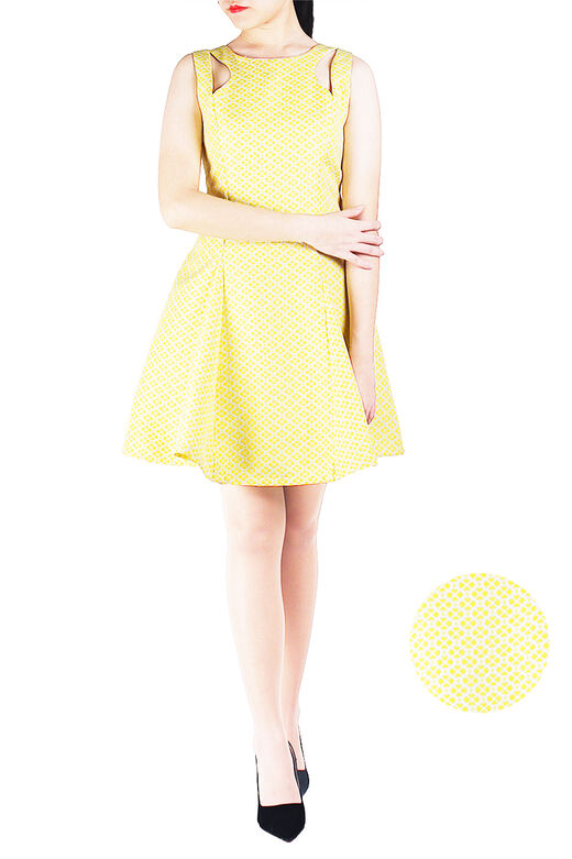Geometric Textured Skater Dress (Yellow)