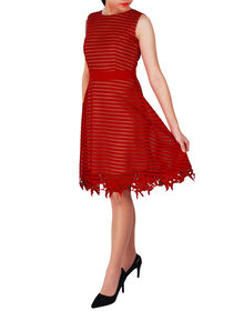 Stripe Lacey Hem Skater Dress (Red)			