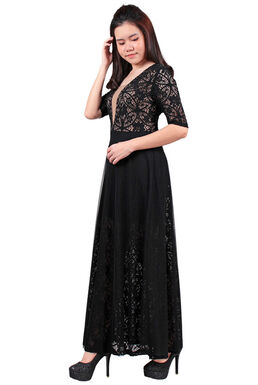 Illusion Deep V Premium Maxi Dress (Black)