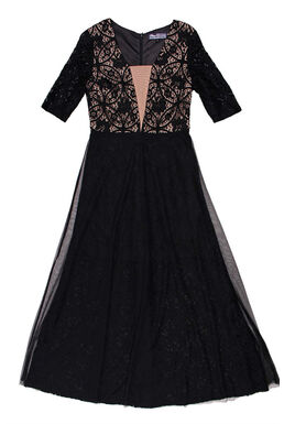 Illusion Deep V Premium Maxi Dress (Black)
