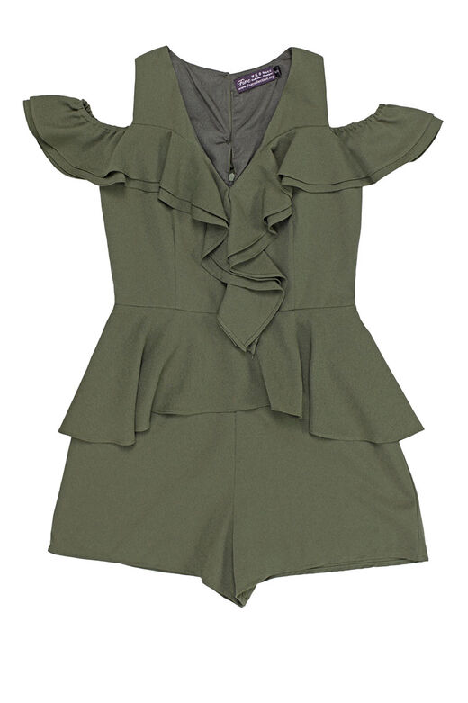 Cold Shoulder Ruffle Peplum Playsuit (Army Green)
